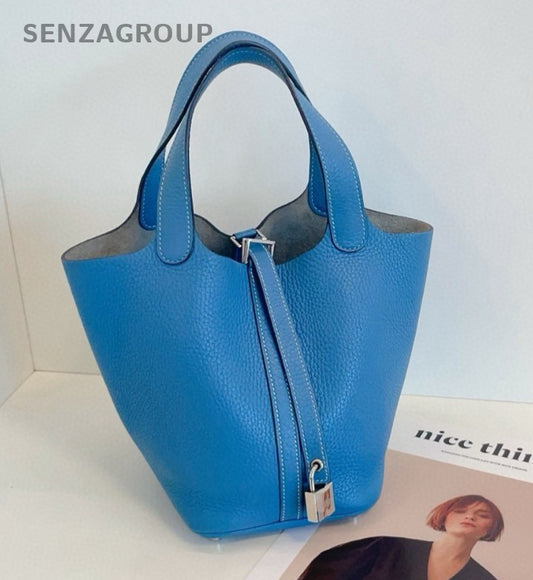 Hermes Piction 18 Double Handle Classic Handbag Women Blue