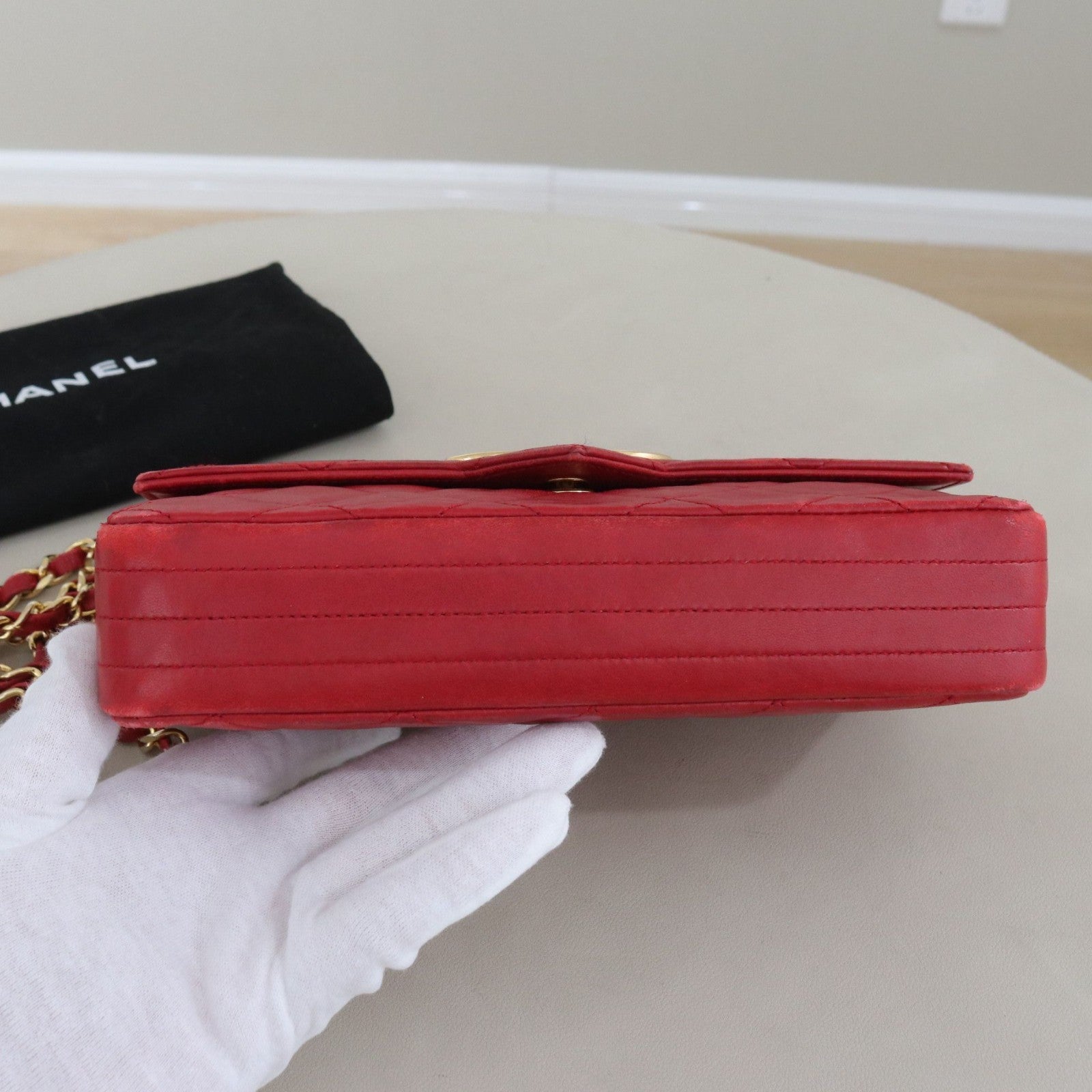 CHANEL CC Logo Diamond Pattern Chain Shoulder bag Vintage Red Women