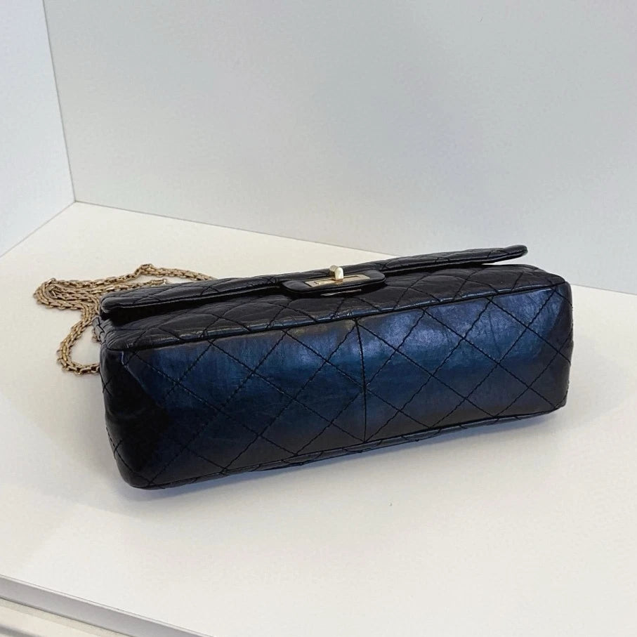 Chanel 2.55 Chain Shoulder Crossbody Black Gold Diamond Women Classic
