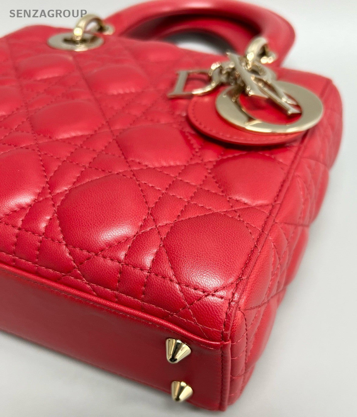 Christian Dior Lady Dior 2Way Crossbody Shoulder Bag Red Gold Women Classic