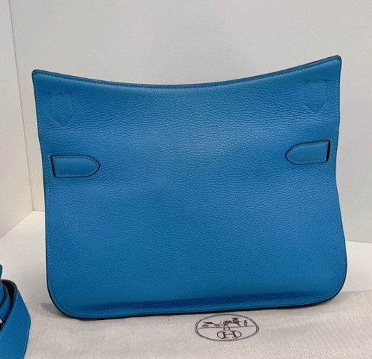 Hermes Jypsiere 2Way Shoulder Bag Crossbody Blue Silver Unisex Adults Classic