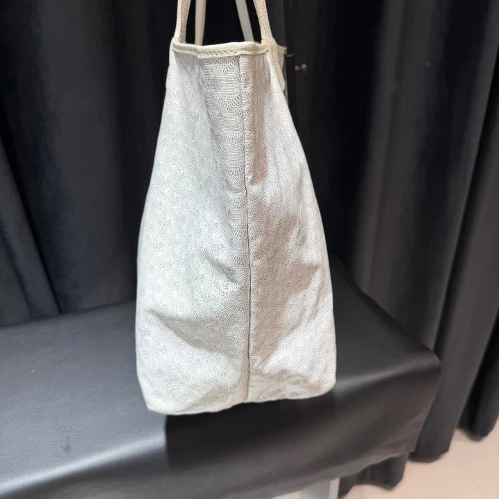 Goyard Canvas Tote GM Top Handle Shoulder Bag White Silver Women Classic D