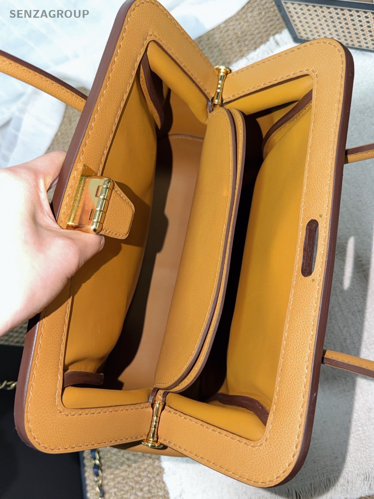 Hermes Convoyeur26 Top Handle Bag Brown Gold Used Women Classic