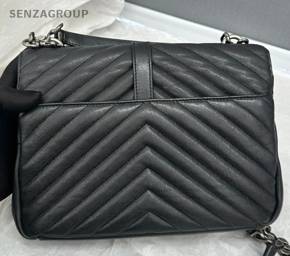 Saint Laurent College MM Calfskin Chain Crossbody Black Silver Women Classic