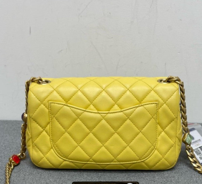Chanel Classic Flap Mini Chain Shoulder Bag Yellow Gold Diamond Women Fashion