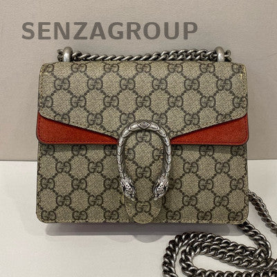 Gucci Small Dionysus Chain Shoulder Bag Brown Red Silver Buckle