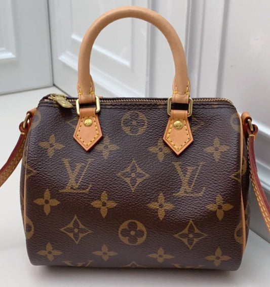 Louis Vuitton Speedy Nano Monogram Top Handle Bag Crossbody Brown Women Classic
