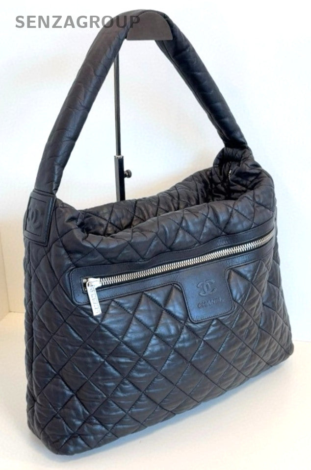 CHANEL SportLine Hobo Diamond pattern Shoulder bag Black