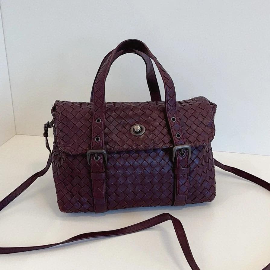 Bottega Veneta Satchel Intrecciato Backpack Top Handle Crossbody Red Women