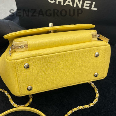 Chanel Calfskin Messenger Bag Small Yellow Gold Chain Crossbody Women Fashion