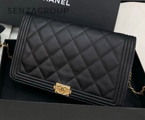 Chanel Leboy WOC Chain Shoulder Bag Crossbody Black Gold Women Diamond Classic