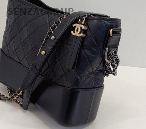 Chanel Gabrielle MM Diamond Chain Shoulder Bag Black Silver Women Classic