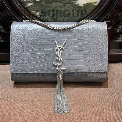 Saint Laurent Kate Medium Chain Bag with Tassel in Grey Silver