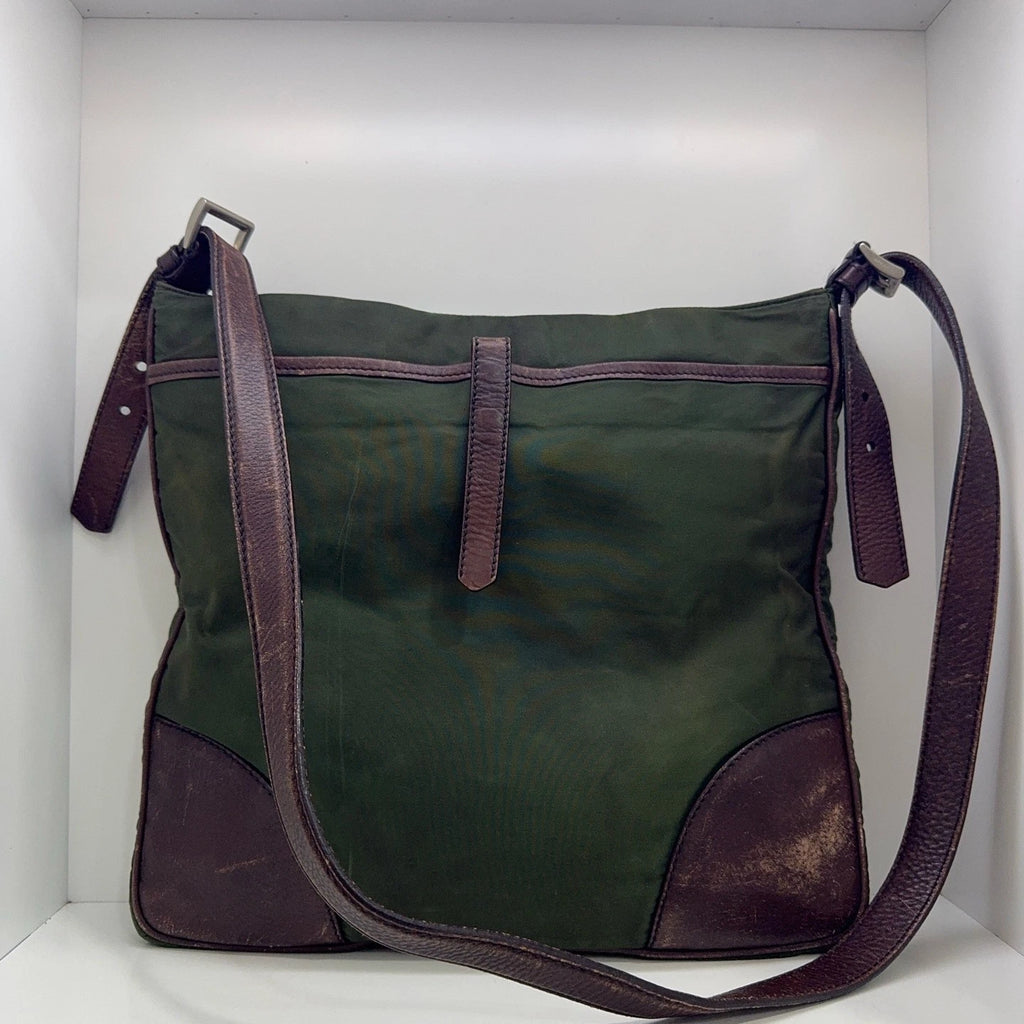 PRADA Women Triangle Logo Nylon Leather Tote Crossbody Shoulder Bag