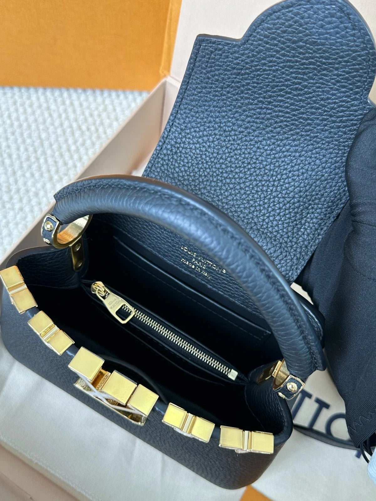 Louis Vuitton Black Gold Capucines Mini Crossbody For Women
