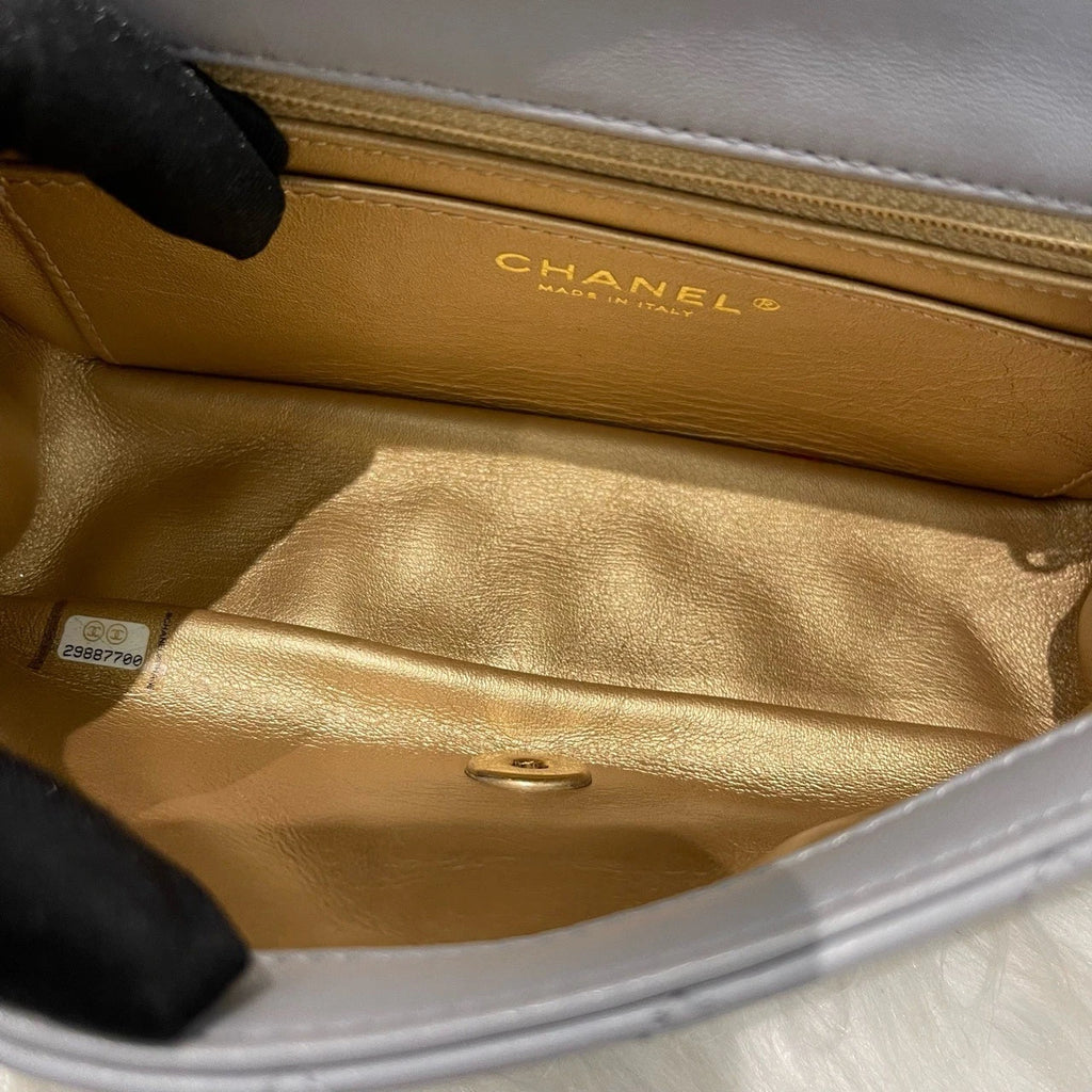 Chanel Mini Gold Ball Chain Shoulder Crossbody Bag Grey Gold Classic