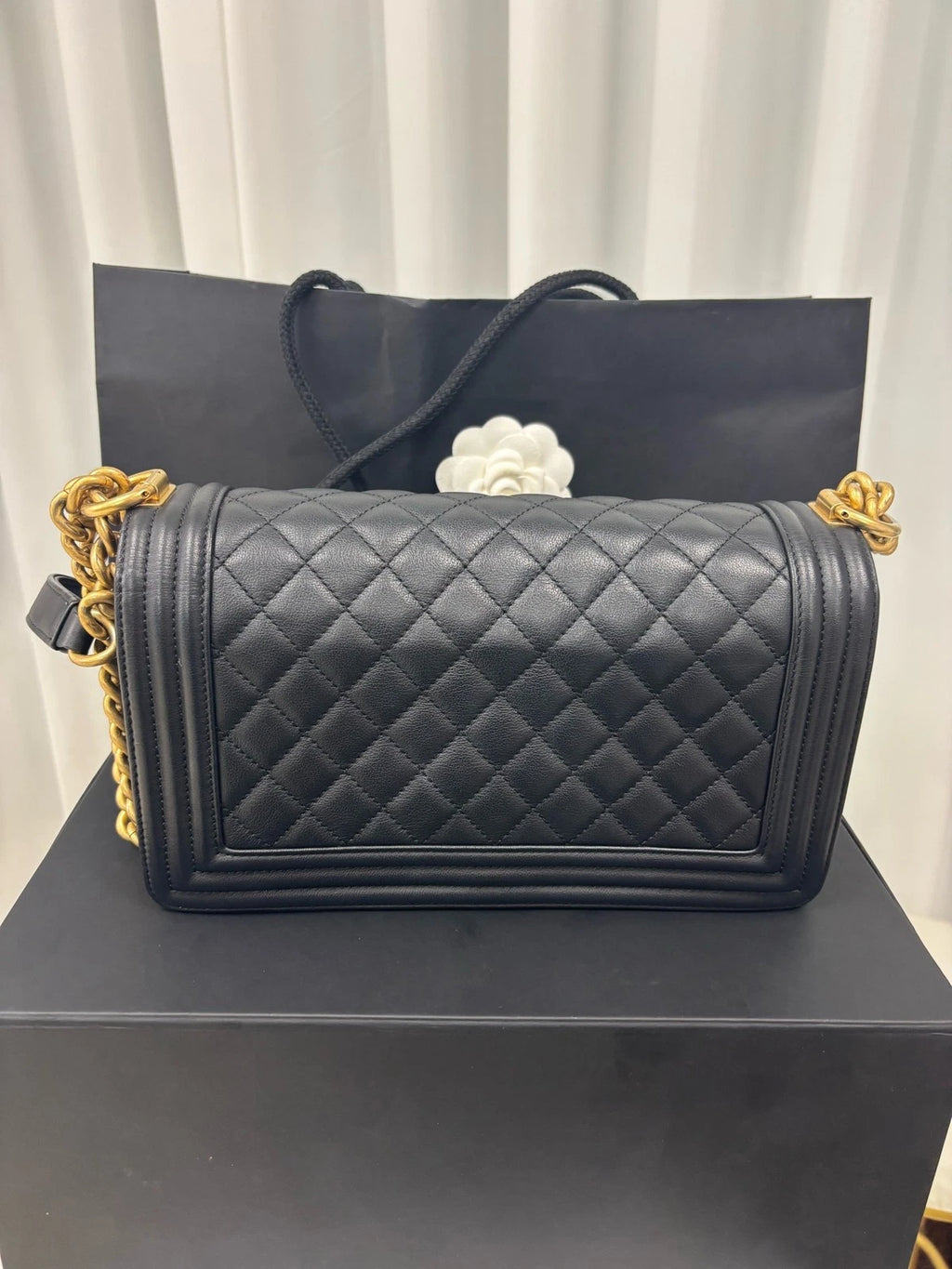 CHANEL Leboy Medium Black Gold Calfskin Shoulder Bag For Women