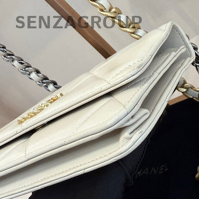 Chanel 19 WOC Lambskin Shoulder Bag White Gold Classic Women
