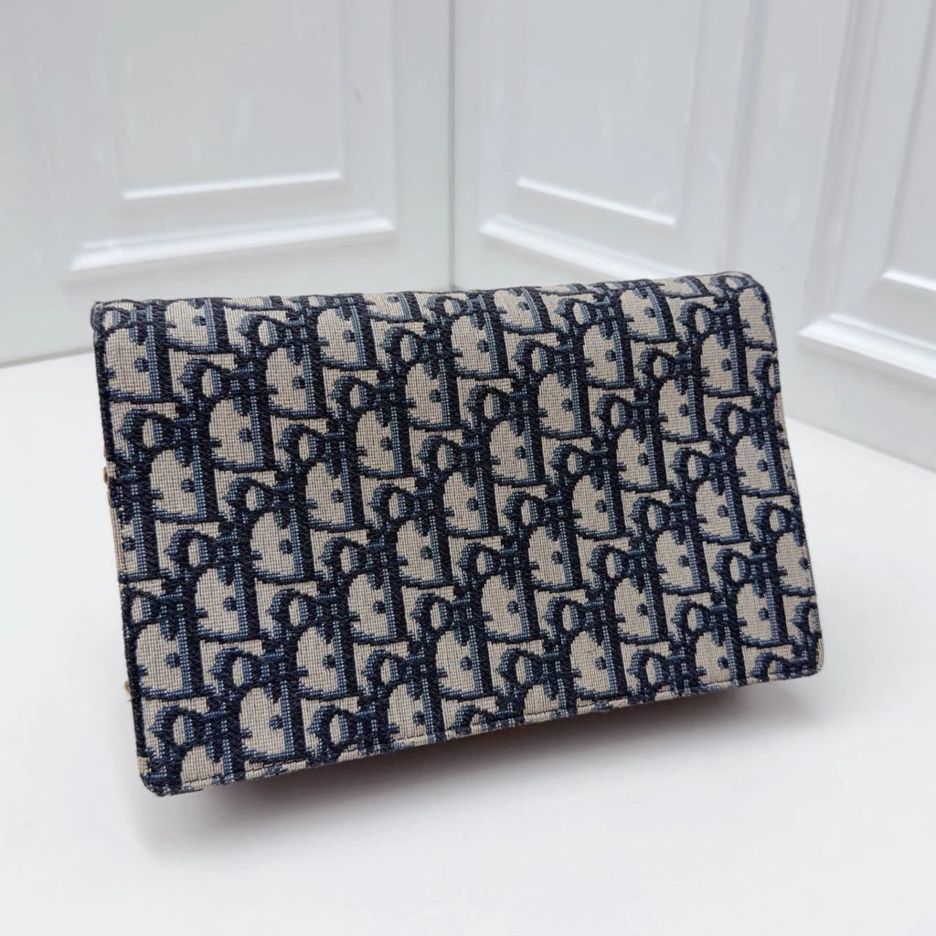 Christian Dior Oblique Canvas WOC Gold Chain Navy Shoulder Bag Crossbody