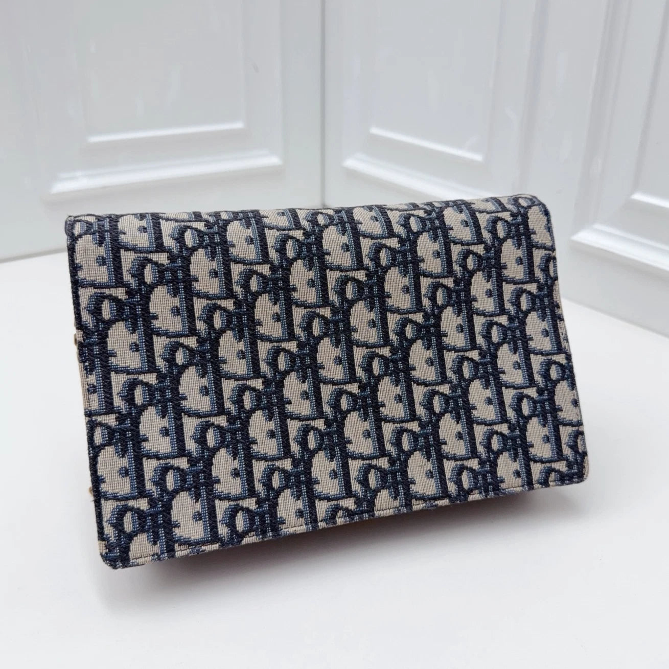 Christian Dior Oblique Canvas WOC Gold Chain Navy Shoulder Bag Crossbody