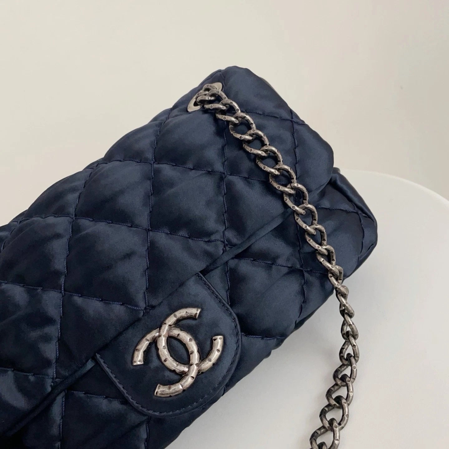 Chanel Classic Flap CF Satin Shoulder &amp; Crossbody Bag Deep Blue Classic
