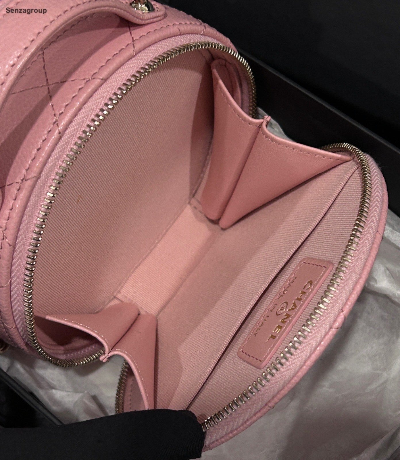 Chanel Diamond Calfskin Round Bag Chain Shoulder Bag Crossbody Pink Gold Women