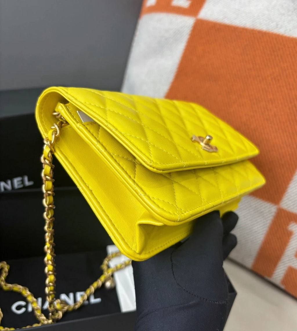Chanel Woc Chain Shoulder Bag Crossbody Bag Gold Hardware Yellow Women