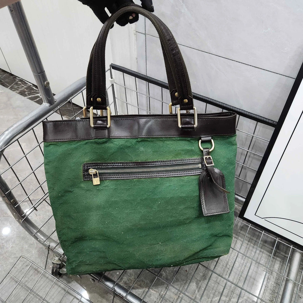 Louis Vuitton Vintage Green Denim Tote Shoulder Bag For Women