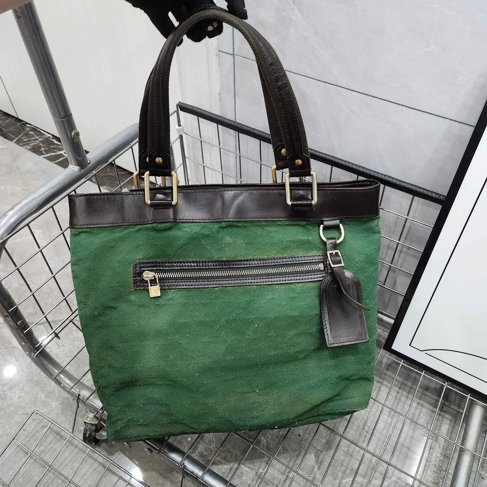 Louis Vuitton Vintage Green Denim Tote Shoulder Bag For Women