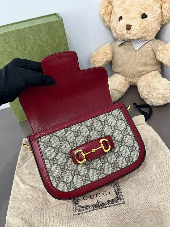Gucci Red Mini 1955 Saddle Shoulder Bag Double Strap For Women