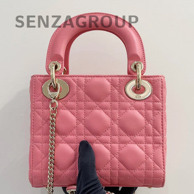 Dior Lady Dior Mini Lambskin Cannage Bag Pink Gold Chain Strap
