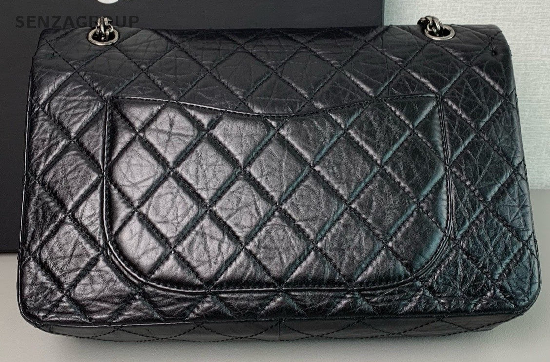 CHANEL 2.55 GM Diamond pattern Chain Shoulder bag Black Silver Women