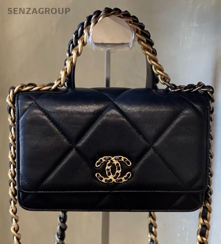 Chanel 19 WOC Chain Shoulder Bag Crossbody Black Gold Women Classic Designer
