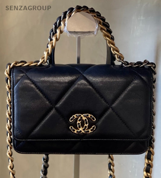 Chanel 19 WOC Chain Shoulder Bag Crossbody Black Gold Women Classic Designer