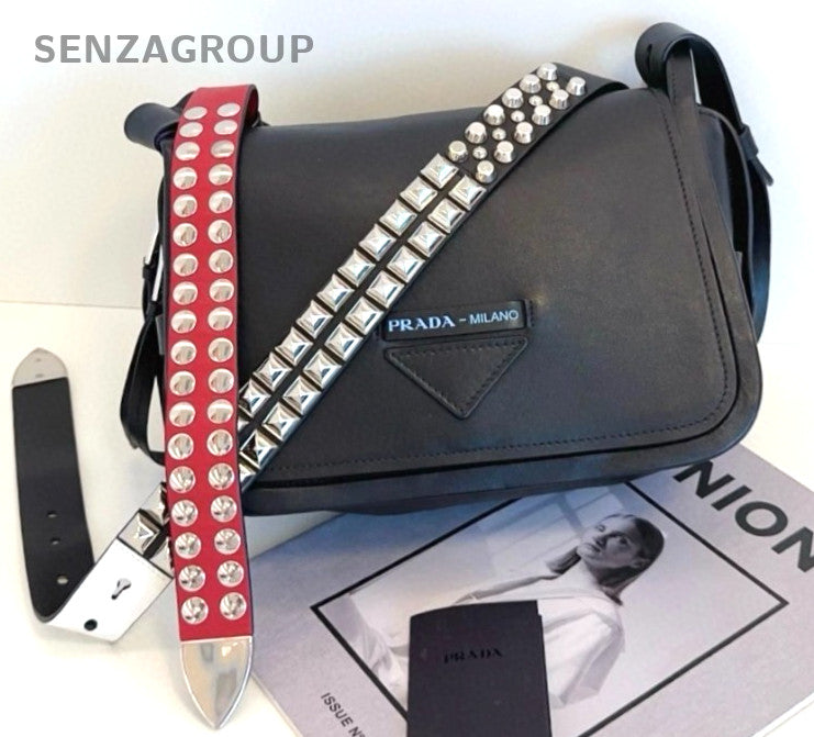 PRADA Rivet Pochette Metis All Leather Shoulder bag Crossbody Black