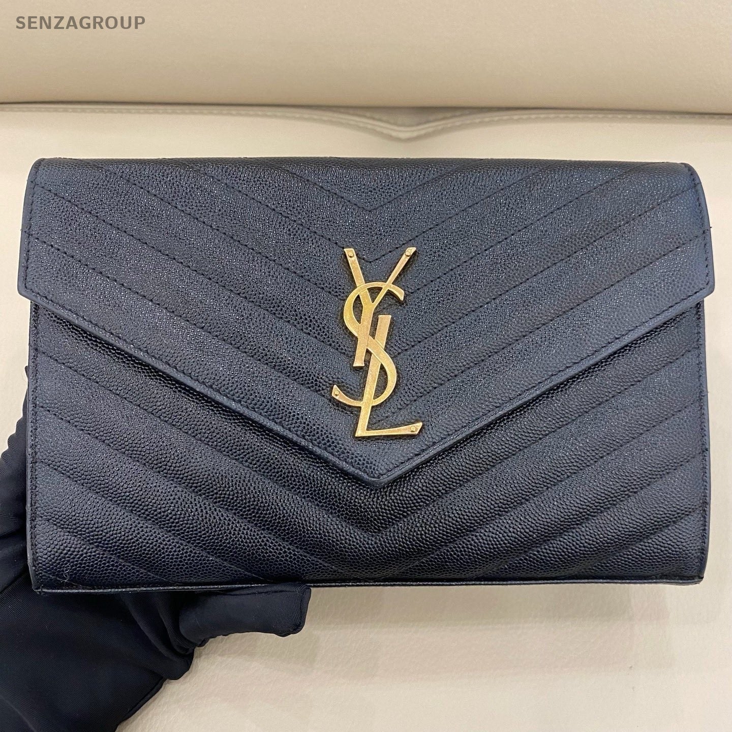 Saint Laurent Cassandre MM Calfskin Chain Shoulder Bag Crossbody Black Women