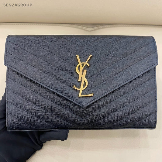 Saint Laurent Cassandre MM Calfskin Chain Shoulder Bag Crossbody Black Women