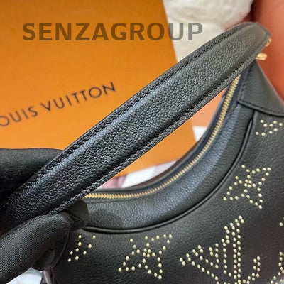 Louis Vuitton Black Leather Zipper Shoulder Crossbody Bag Gold Hardware
