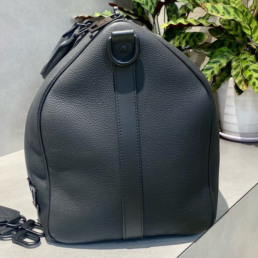 Louis Vuitton Keepall 50 Travel Bag Black Silver Unisex Classic