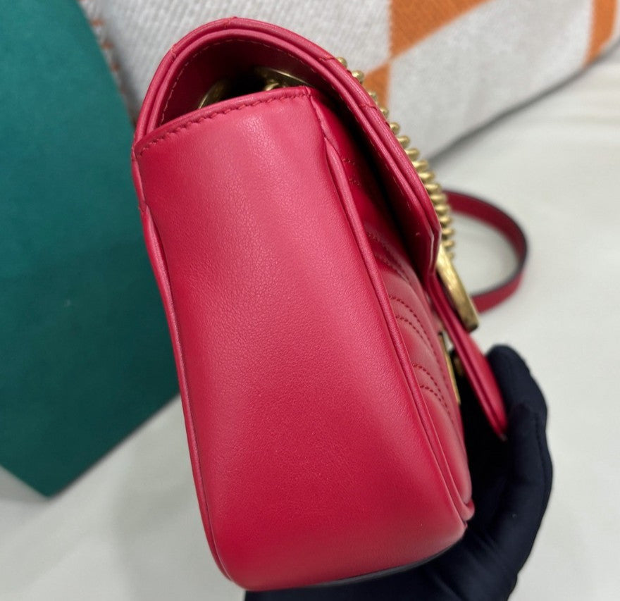 Gucci Marmont PM Chain Shoulder Bag Crossbody Red Gold Women Classic