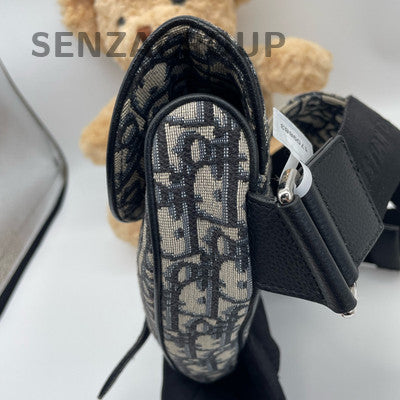 Dior Saddle Waist Bag Black Gold Monogram Unisex Classic
