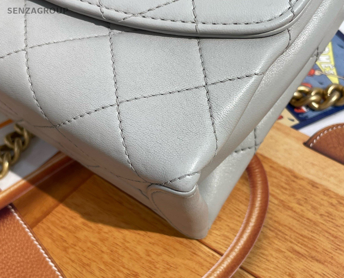 Chanel Trendy Diamond Top Handle Bag Chain Crossbody Gray Gold Women Classic