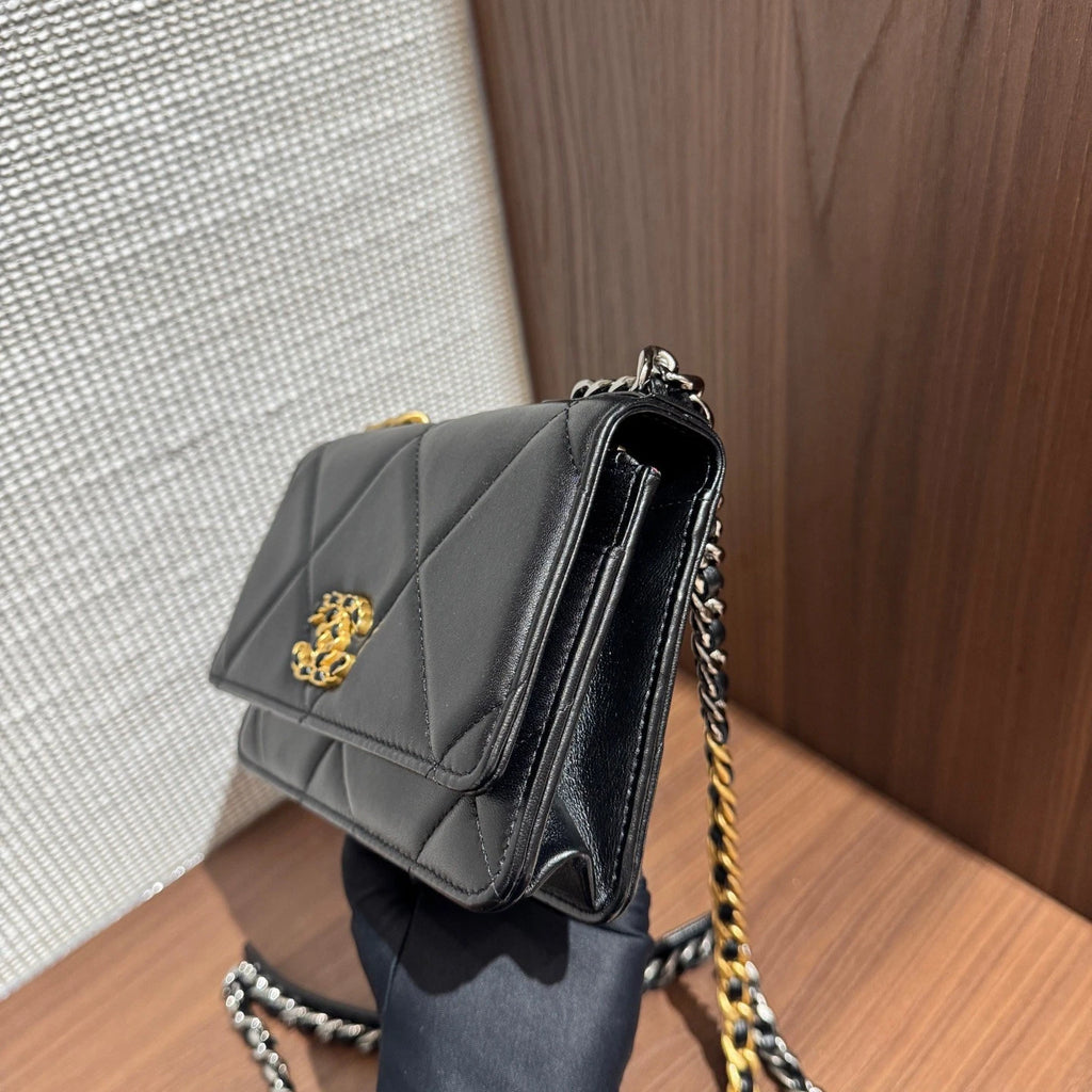 Chanel 19Bag WOC Chain 2Way Handbag Crossbody Black Gold Hardware
