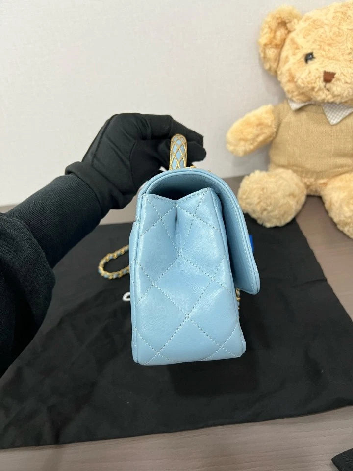 CHANEL 23A Embossed Handle CF Flap Shoulder Bag For Women