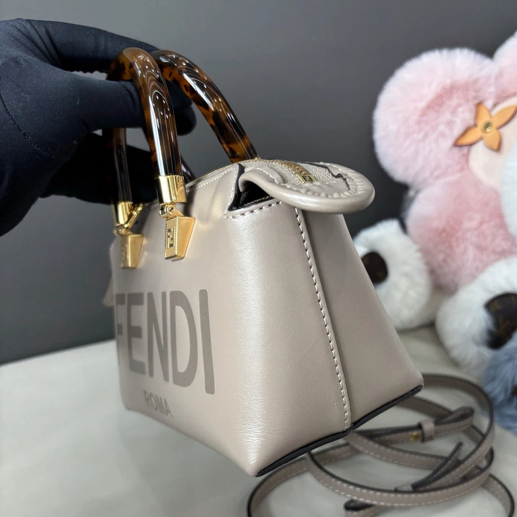 Fendi Bytheway Mini Top Handle Bag Crossbody Gray Gold Used Women Classic