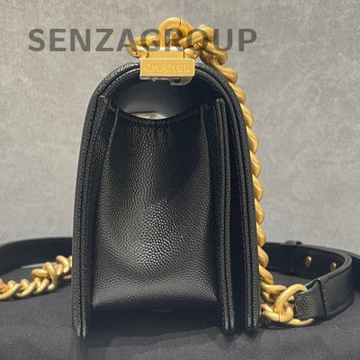 Chanel Le Boy Small Black Caviar Quilted Chain Shoulder Crossbody Bag