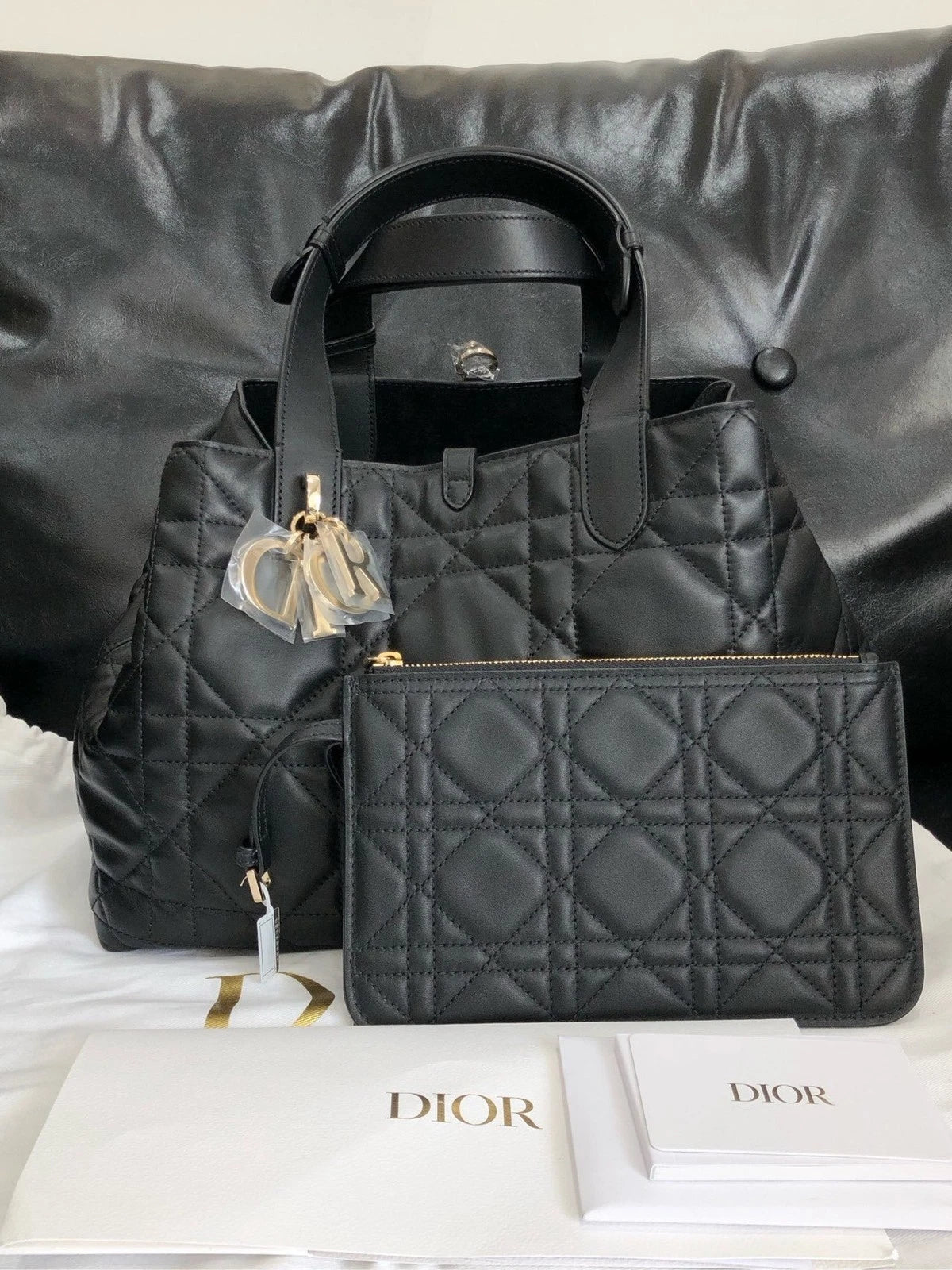 Dior Black Gold Mini Tote Bucket Bag For Women