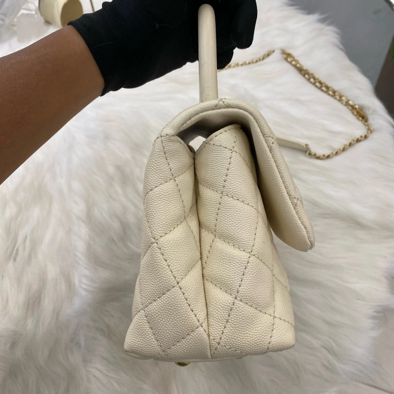 Chanel Coco Handle Small Calfskin Bag - Gold/Silver Chain Shoulder Tote