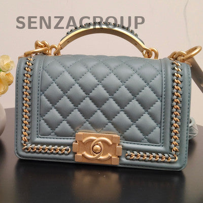 Chanel Le Boy Small Quilted Chain Shoulder Bag Blue Gold Classic Women