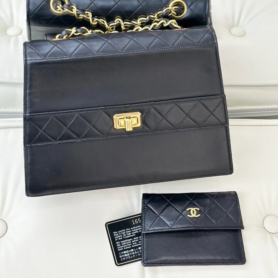 Chanel Vintage Classic Flap Chain Lambskin Shoulder Crossbody Bag Black Women S